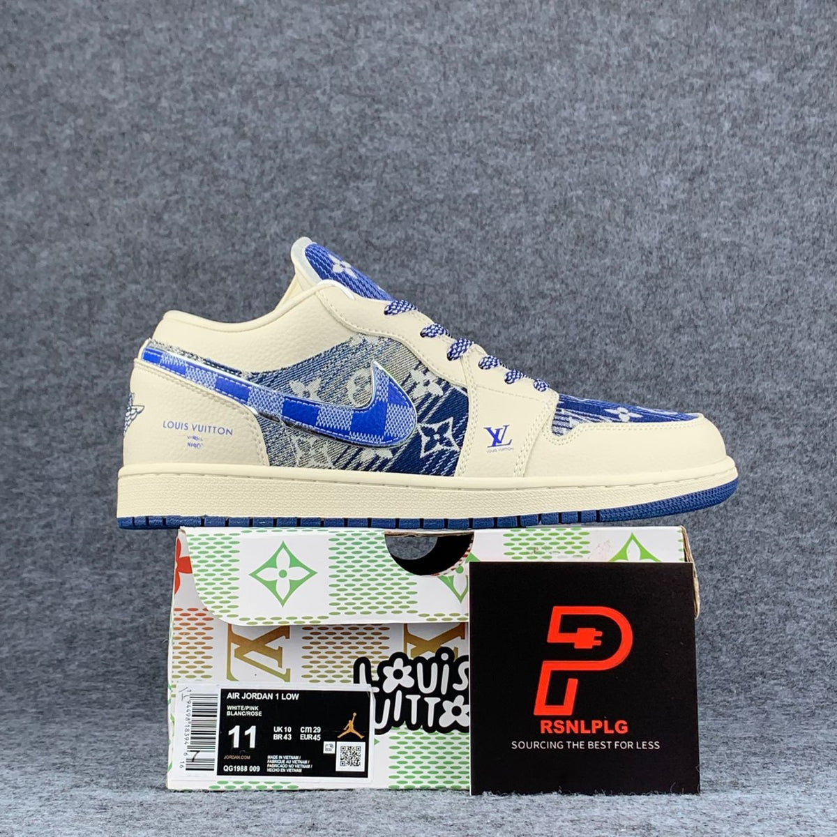 Custom Air Jordan 1 Low Bleu Atelier Sail/Blue